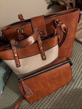 Classic Tan and Cream Tote & Crossbody Set